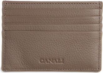 Canali Tumbled Calfskin Card Holder in Dark Beige at Nordstrom