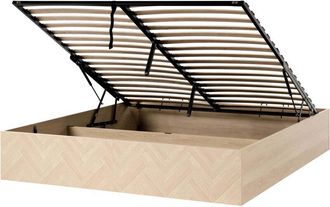 Beliani Bed Frame Light Brown MDF EU Super King Size 6ft with Ottoman Storage Minimalist Scandinavian Style ETEL