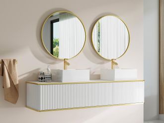 Vente-Unique Mobile sotto lavabo sospeso con scanalature con profilo dorato 2 cassetti - Bianco - 150 cm - KELIZA