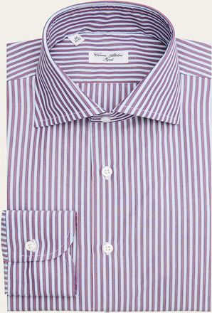 Cesare Attolini Mens Cotton Multi-Stripe Barrel Cuff Dress Shirt
