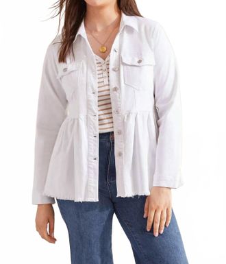 Tribal Pax Peplum Denim Jacket In White