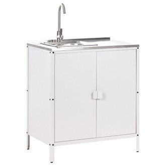 Beliani Cocina Exterior De Acero Con Fregadero Monomando 2 Puertas En Acero Inoxidable Blanco Vilama
