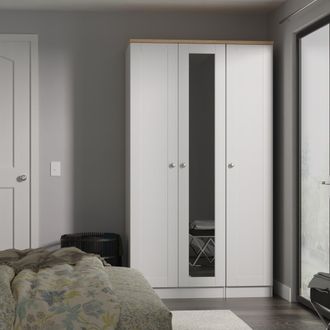 Welcome Furniture Tutbury Ready Assembled Tall Triple Mirror Wardrobe in Grey Ash & Bardolino Oak - Welcome Furniture | TJ Hughes