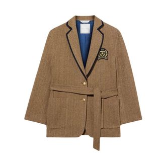 Brooks Brothers Cardigan Blazer a spina di pesce con bottoni dorati - - Jackets - Donna - Marrone - 2XS