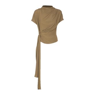 Federica Tosi Blusa con Nodo Crepe de Chine - Dames - Blouses - Groen - S - Overhemden