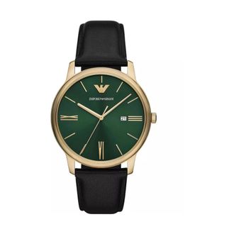 Emporio Armani Accessoires, Heren, Geel, ONE Size, Leer, Minimalistische Horloge
