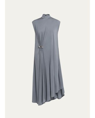 Bottega Veneta Jersey Cr&ecirc;pe Brooch Asymmetric Midi Dress