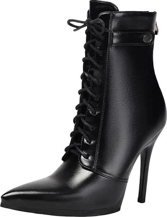 Generic Womens Sexyankle Boots Round Toe Super High Stiletto Heel Platform With Side Zipper And Front Lace Up Detail