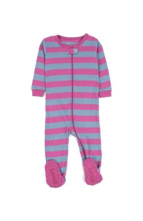 Leveret Kids Footed Striped Cotton Matching Family Pajamas in Purple & Denim at Nordstrom, Size 3T