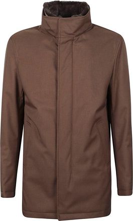 Herno Twill Carcoat With Faux Fur Lining And Double-Zip Closure