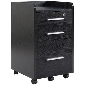 HOMCOM 3 Drawer Mobile Filing Cabinet Lockable Filing Cabinet - Black | TJ Hughes