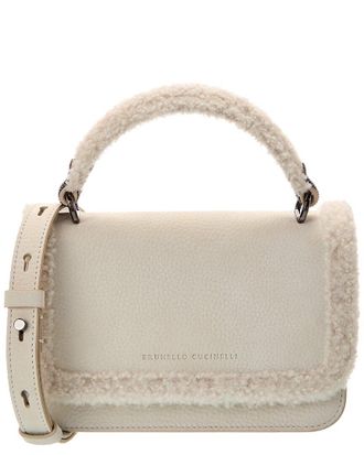 Brunello Cucinelli Leather & Shearling Shoulder Bag (Authentic Pre-Loved)