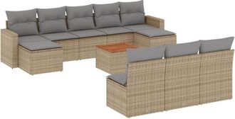 vidaXL Juego De Sof&aacute;s Jard&iacute;n Con Cojines Beige Mezcla 11 Pzas Rat&aacute;n Pe Vidaxl