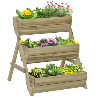 OUTSUNNY 3 Tier Raised Garden Bed Wooden Elevated Planter Box Kit - Green | TJ Hughes