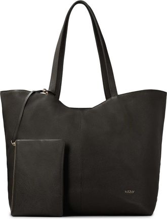 Kazar Grote zwarte schoudertas met afneembare zak - Dames - Shoppers - Zwart - ONE Size - Leer - Tassen