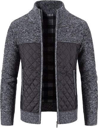 Generic Cocila Prime Deals Mens Fleece Mountain Jackets Stand Collar Knitted Splice Sweater Coat Casual Cardigan Stylish Outwear Bareskin Tactical Hoodie Leat