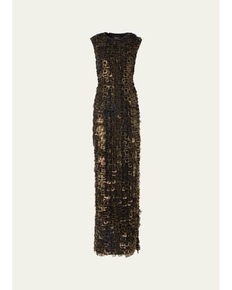 Akris Metallic Organza Tiles Sleeveless Column Gown