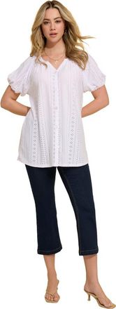 Roaman's Plus Size Shirred Eyelet Button Front Blouson Tunic in White at Nordstrom, Size 36