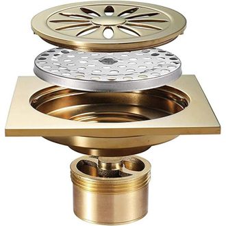 OEM Desag&uuml;e De Ducha Cuadrado De Lat&oacute;n Color Champ&aacute;n De 10 Cm (4 Pulgadas) Con Rejilla Extra&iacute;ble
