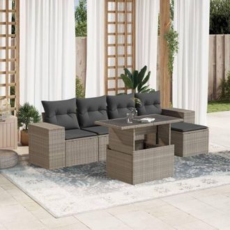 vidaXL Vidaxl - Set De Sof&aacute;s De Jard&iacute;n 6 Pzas Y Cojines Rat&aacute;n Sint&eacute;tico Gris