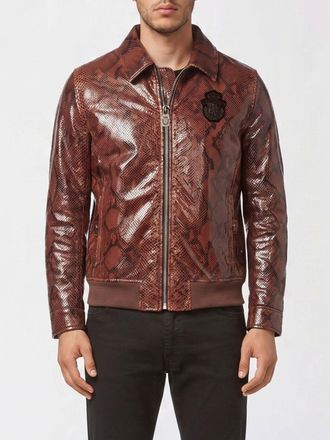 Billionaire Boys Club Giacca college in pelle di pitone con stemma e fondo elasticizzato