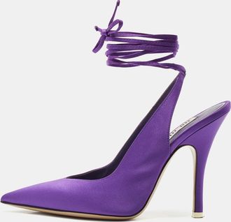 The Attico Purple Satin Venus Pointed Toe Ankle Wrap Pumps