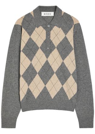 R&oacute;he Argyle Argyle Wool-blend Polo Jumper - Grey - 38 (UK10 / S)