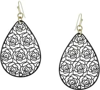 Olivia Welles Leda Rosette Drop Earrings in Worn Gold /Black at Nordstrom Rack