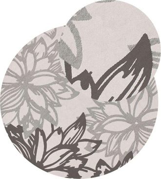 Beliani Alfombra Moderna Para Interior Y Exterior Redonda Con Patr&oacute;n Floral 160 Cm Gris Solapur