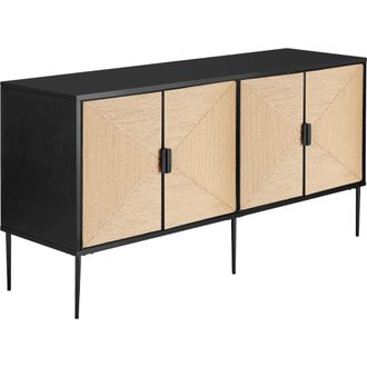 TecTake Aparador de yute y estilo boho, 2 espacios y 150x47x77cm, negro/marr&oacute;n