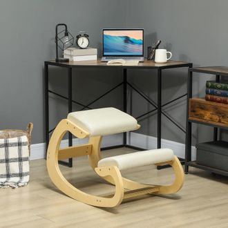 STILVORA Sedia Da Ufficio Ergonomica Inginocchiata Con Funzione Basculante, Struttura In Legno, Crema