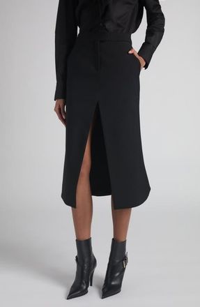 Alexander McQueen Kick Back Wool Stretch Gabardine Midi Skirt in Black at Nordstrom, Size 10 Us