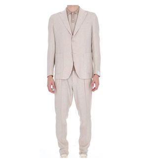 Eleventy Single Breasted Suits, male, Beige, Size: XL Linen-wool-silk Cross-ply Suit