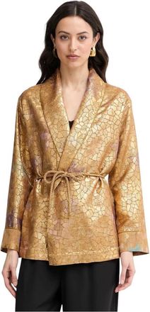Forte_Forte Les Folies Jacquard Kimono Jas - Dames - Blazers - Geel - M - Polyester - Jassen
