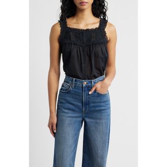 D&ocirc;en Fidella Lace Trim Top in Black at Nordstrom, Size Large