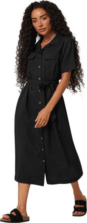 M&Co Petites Petite Linen Shirt Dress - Womens Black