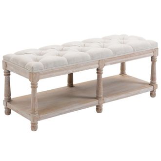 HOMCOM Vintage Shoe Benches with Top Cushion 115x40x48cm - Cream | TJ Hughes