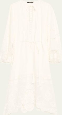 Kobi Halperin Yelle Pintuck Lace-Inset Linen Midi Dress