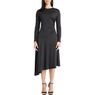 Maggy London Long Sleeve Asymmetric Hem Midi Dress in Black at Nordstrom Rack, Size 18 (Similar To 16W)