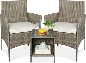 Best Choice Products 3-Piece Outdoor Wicker Conversation Patio Bistro Set, w/ 2 Chairs, Table