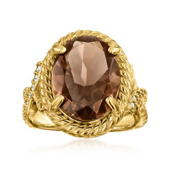 Ross-Simons Smoky Quartz Ring With. White Topaz in 18kt Gold Over Sterling