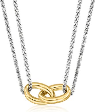 RS Pure by Ross-Simons Italian 18kt Gold Over Sterling and Sterling Silver Interlocking Oval Necklace