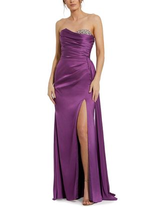 Mac Duggal Strapless Charmeuse Beaded Sweetheart Column Gown