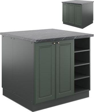 Vicco Isla De Cocina Fame-line, Verde-dorado Casa De Campo/antracita, 90 Cm Sin Encimera