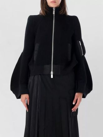 sacai wool ribbed high-neck zip bomber jacket