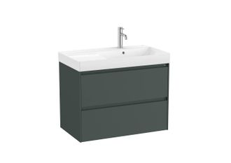 Roca Roca - Pack Unik Mueble De 2 Cajones + Lavabo Ona Color: Verde Mate - Posici&oacute;n Del Lavabo: Derecha