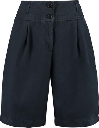 Aspesi Cuffed Waist Long Shorts - Dames - Korte Broeken - Blauw - S - Katoen - Korte Broeken