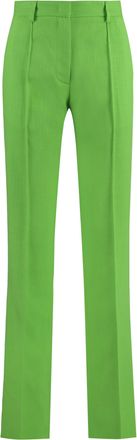 Msgm Womens Flared Viscose Trousers Green Elastane