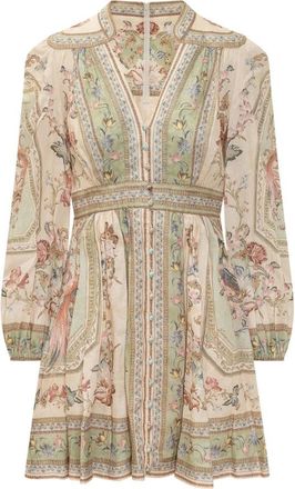 Zimmermann Roselight Plunge Mini Jurk - Dames - Korte kleedjes - Beige - L - Katoen - Kleedjes