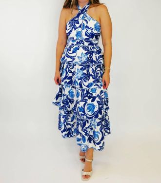 Entro Halter Midi Dress In Blue